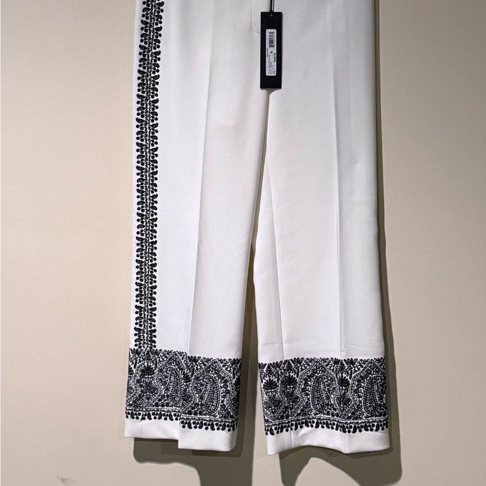 Kobi Halperin Black and White Straight Leg Pants with Geometric Trim